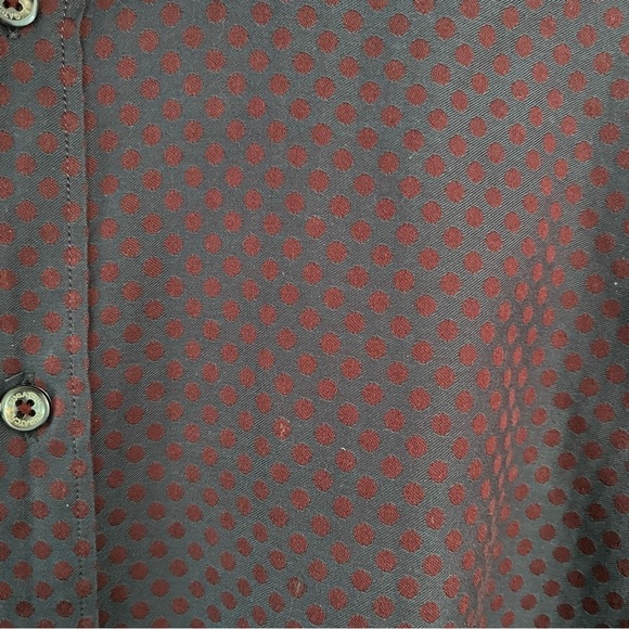 Bugatchi Uomo James Oooh Cotton button up shirt navy with purple polka dots Med - Picture 5 of 8